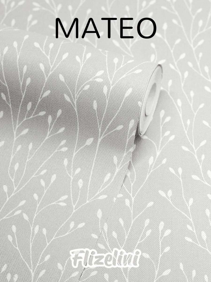 Обои виниловые флизелиновые веточки на светло-сером антивандальные 1.06 м Mateo (Flizelini 2072-21)