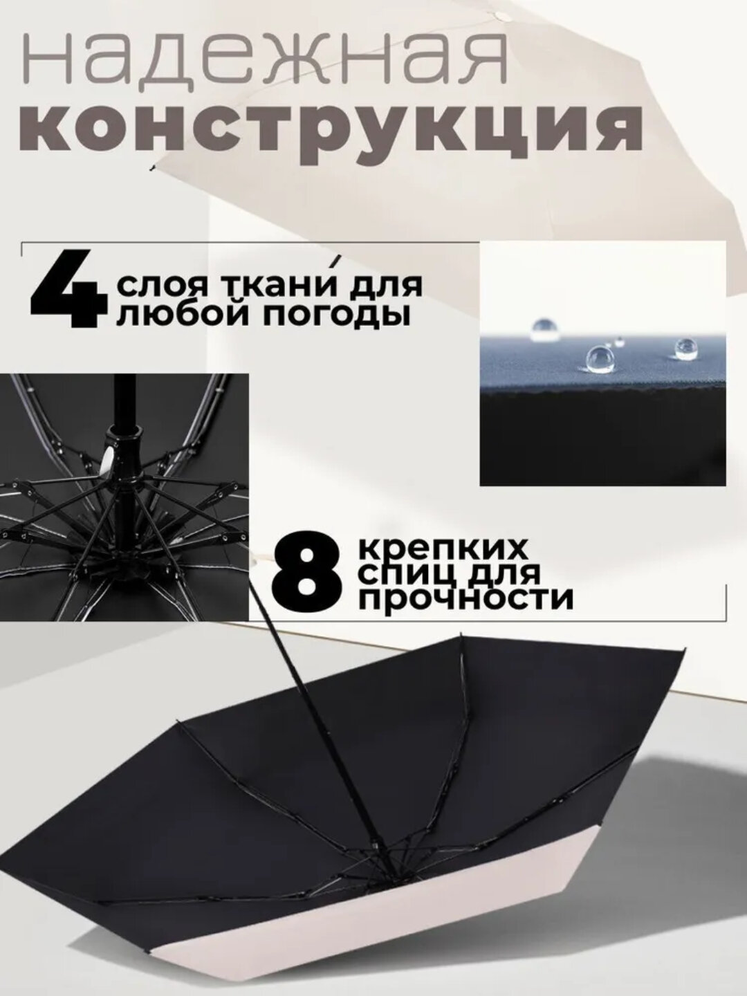 Мини-зонт , черный — фото 1