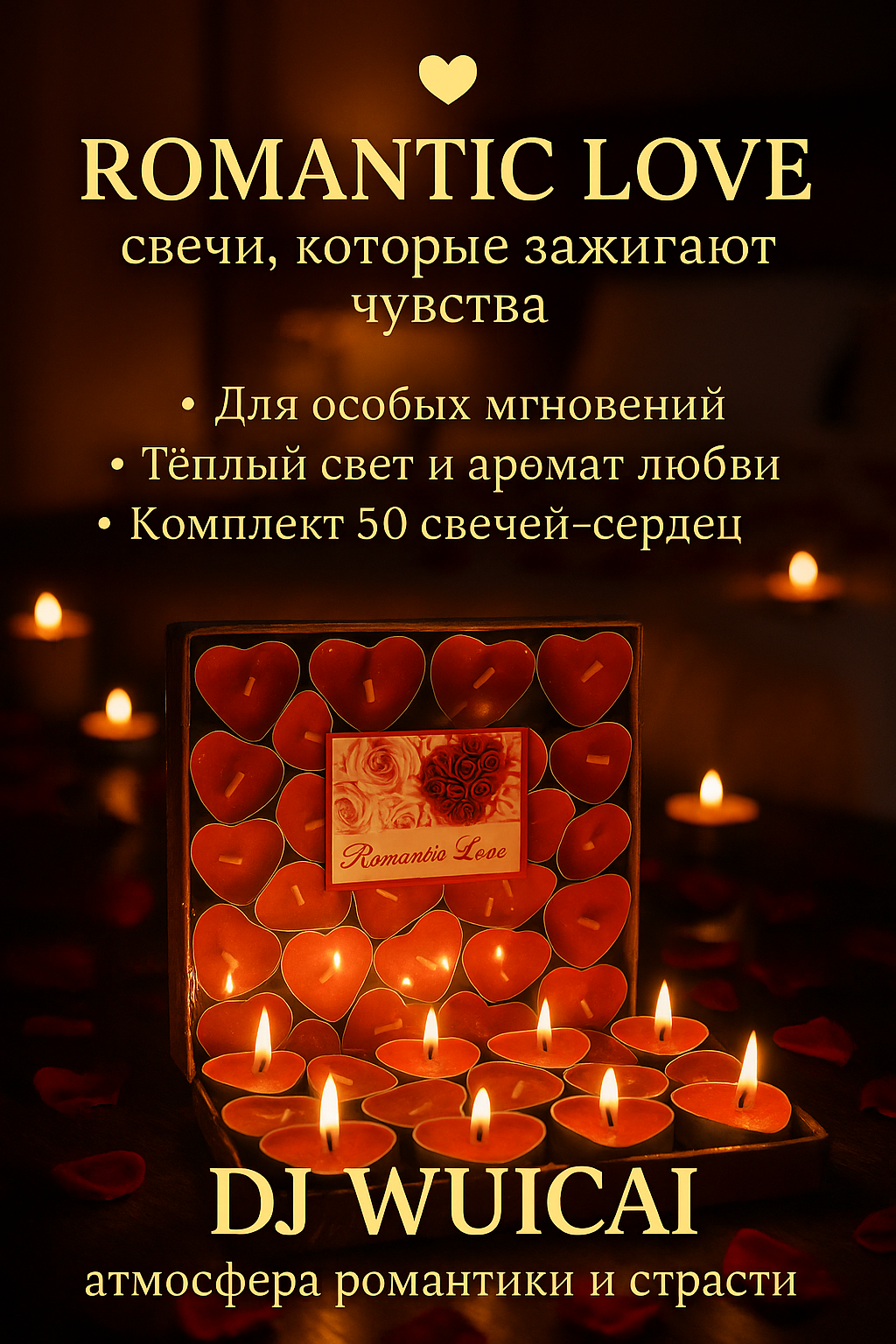 Свечи для романтического вечера, в форме сердца Romantic Love, 50 шт.