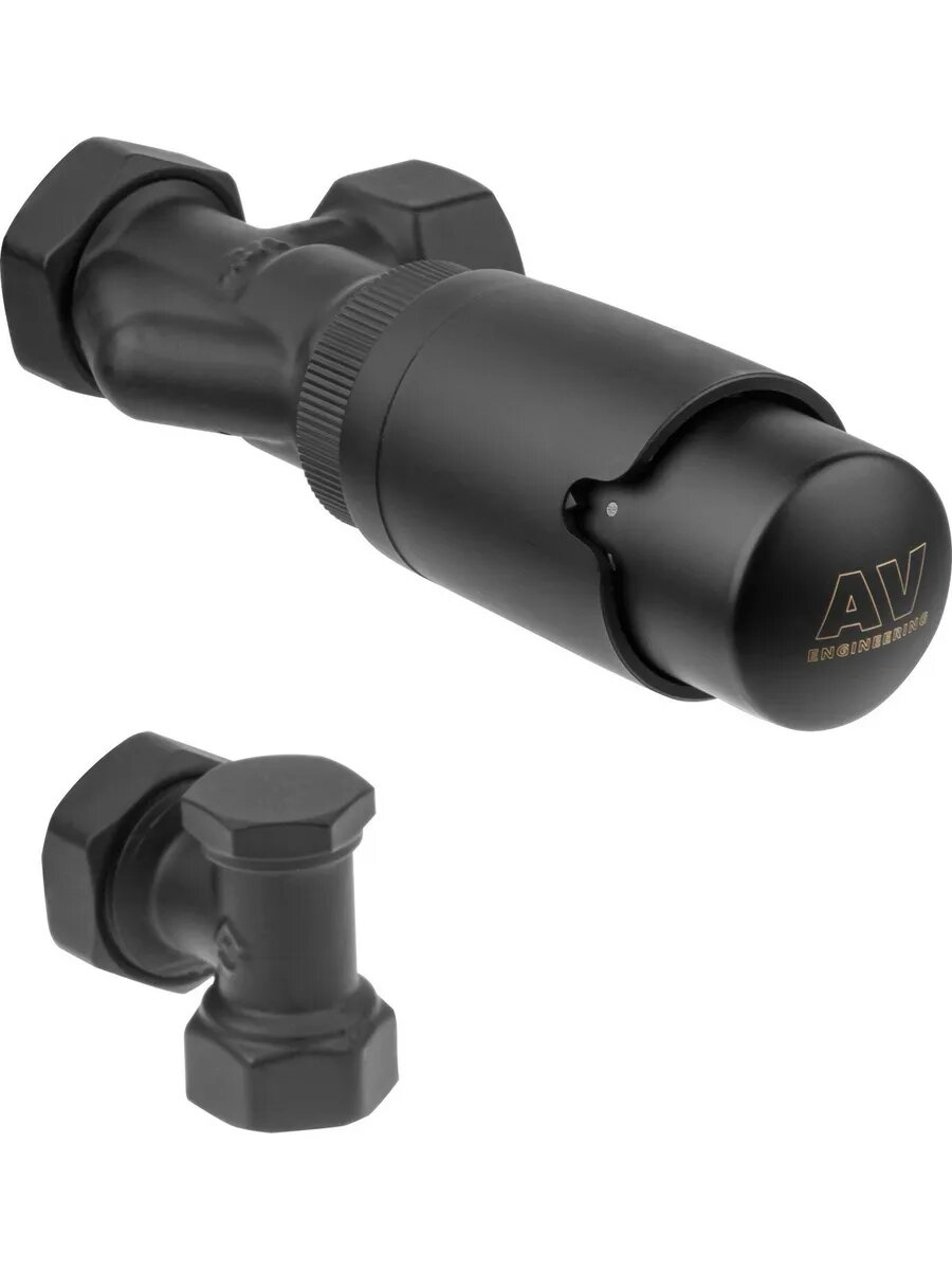 Комплект термостатический для радиатора отопления AV Engineering осевой Черный DN15 x 1/2" с термоголовкой (AVE32012B) — фото 1