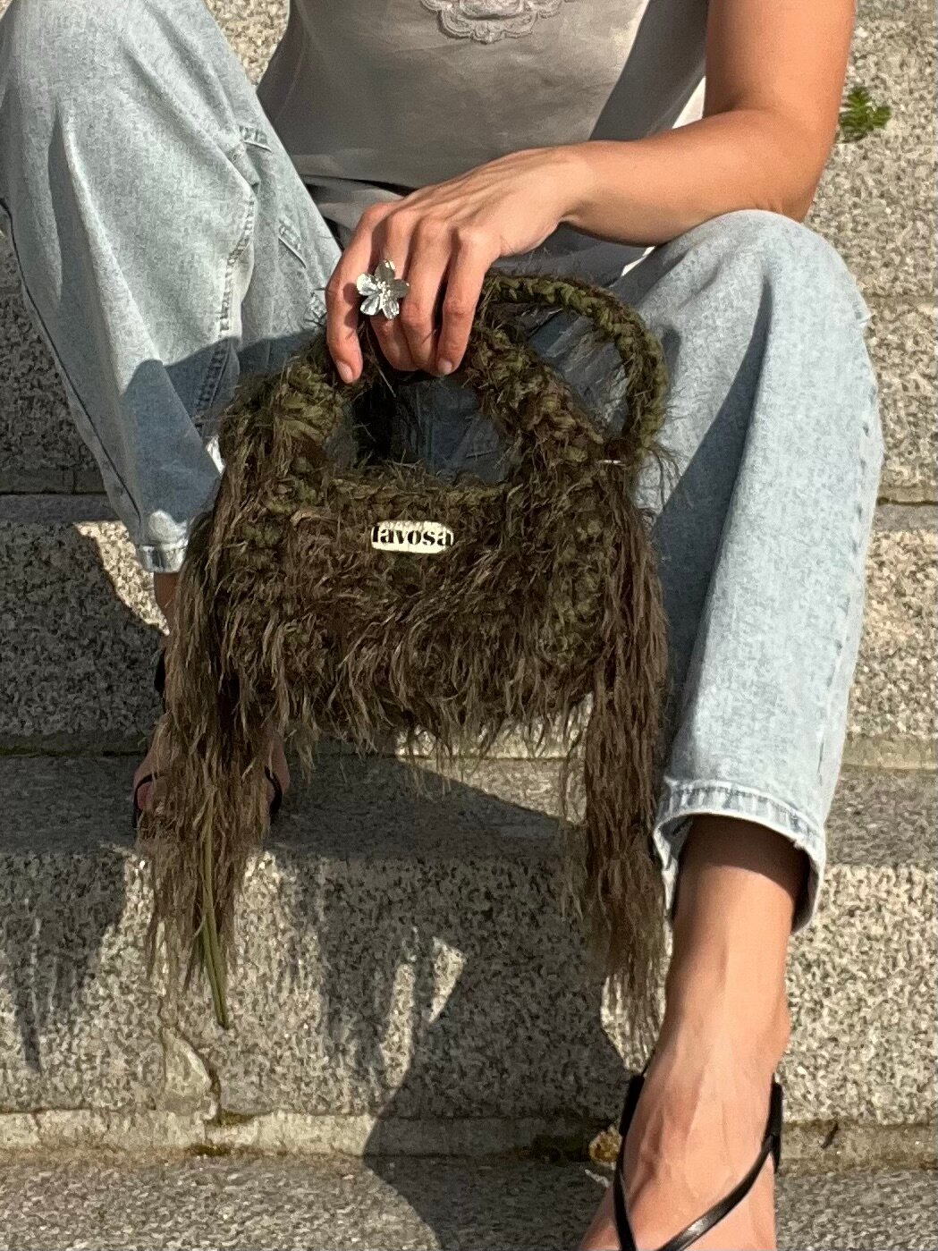 Сумка кросс-боди LAVOSA, фактура вязаная, болотный