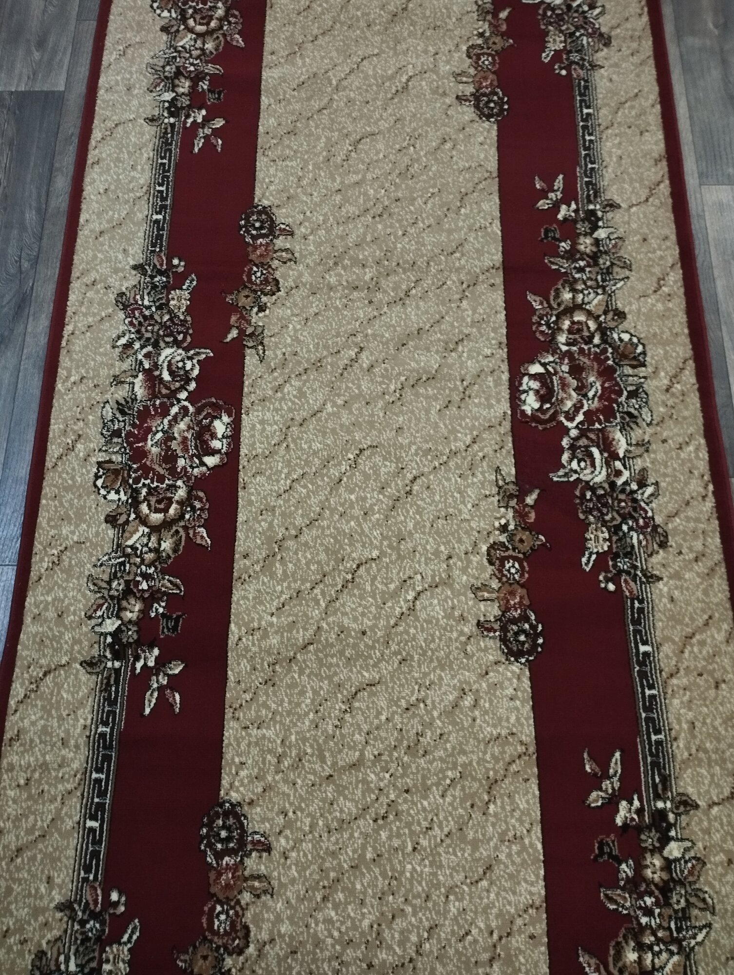 Ковровая дорожка ковер на пол Золушка 013 бежево-красная 1.5*3 м