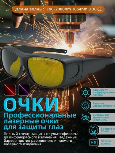 Изображение товара Защитные очки от лазера 190-2000нм OD8 для резки, сварки