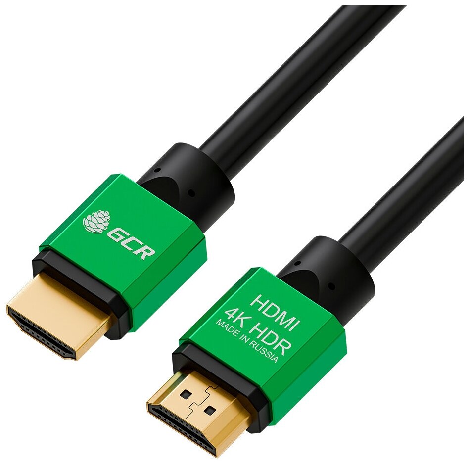 Кабель Greenconnect 2.5m HDMI версия 2.0, HDR 4:2:2, Ultra HD, 4K 60 fps 60Hz/5K*30Hz, 3D, AUDIO, 18.0 Гбит/с, 28/28 AWG, OD7.3mm, тройной экран, черный, AL корпус зеленый