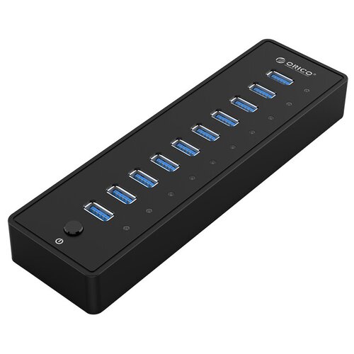 USB-концентратор ORICO P10-U3, разъемов: 10, черный