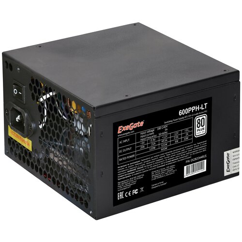 Блок питания ExeGate 600PPH-LT 80 PLUS 600W черный