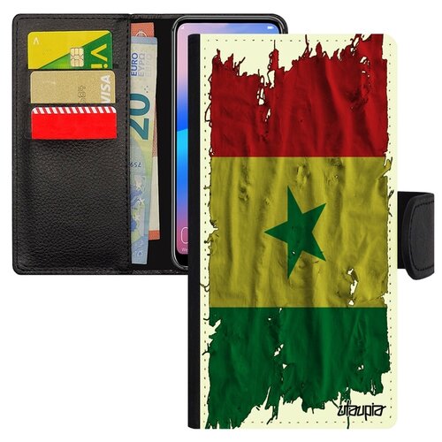 фото Чехол-книжка на мобильный huawei p20 lite, "флаг сенегала на ткани" государственный страна utaupia