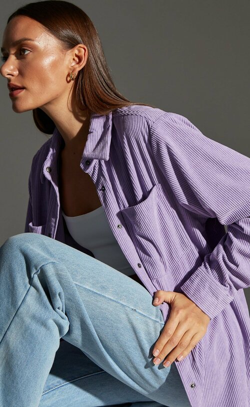 Рубашка  Fine Joyce, повседневный стиль, свободный силуэт, длинный рукав, однотонная, размер M, фиолетовый