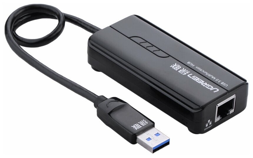 Сетевой адаптер UGREEN 20265 USB 3.0 Hub with Gigabit Ethernet, черный