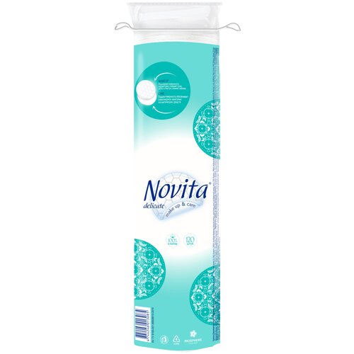 Ватные диски Novita Delicate Make up & care с прошитым краем, 120 шт., пакет
