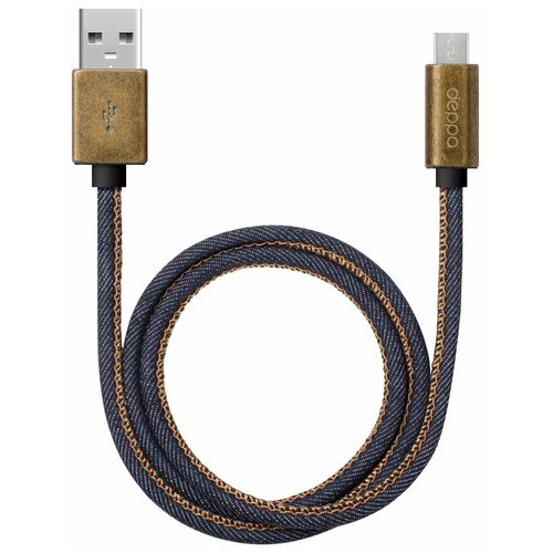 Дата-кабель Jeans USB - micro USB, медь/джинса 1.2м, синий, Deppa