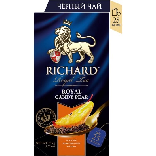 Чай черный Richard (Ричард) ROYAL CANDY PEAR со вкусом карамелизированной груши 25 сашетов