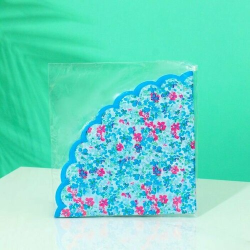 Салфетка круглая 32 см 12штуп Цветы Синий 486₽