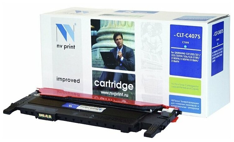 Картридж NV Print совместимый CLT-C407S Cyan для Samsung CLP 320/ 320N/ 325/ 325W/ CLX 3180/ 3180FN/ 3180FW/ 3185/ 3185FW/ 3185N/ 3185FN/ 3185W (1000k)