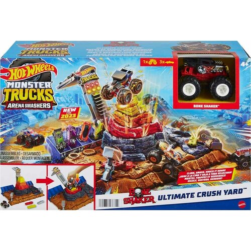 автомобильная трасса monster trucks hot wheels атака скорпиона gnb05 Игровой набор Matte Hot Wheels HNB96 Monster Trucks Мир Арены - Пирамида с автомобилем Bone Shaker HNB96