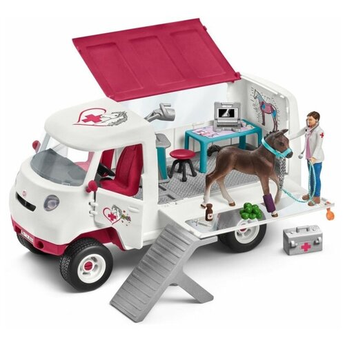 Игровой набор Schleich Ветеринарный фургон с жеребенком 42370, 11 дет. игровой набор schleich большой ветеринарный спасательный грузовик 42475 10 дет