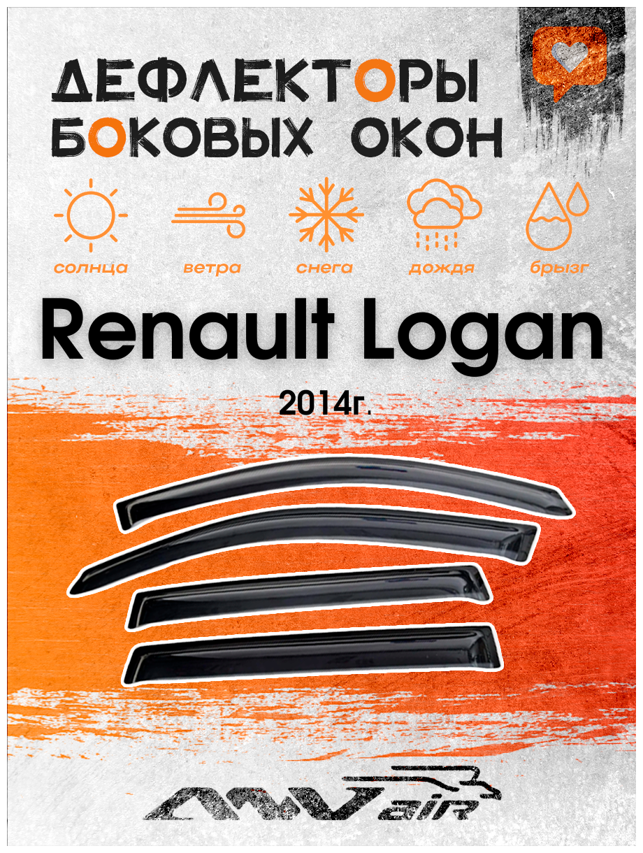 Дефлекторы окон на Renault Logan 2014 г. / Ветровики на Рено Логан 2014 г.