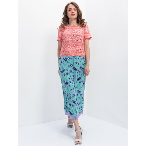 Платье ARTWIZARD, повседневное, полуприлегающее, миди, размер 170-104-112/ XXL, бирюзовый, коралловый