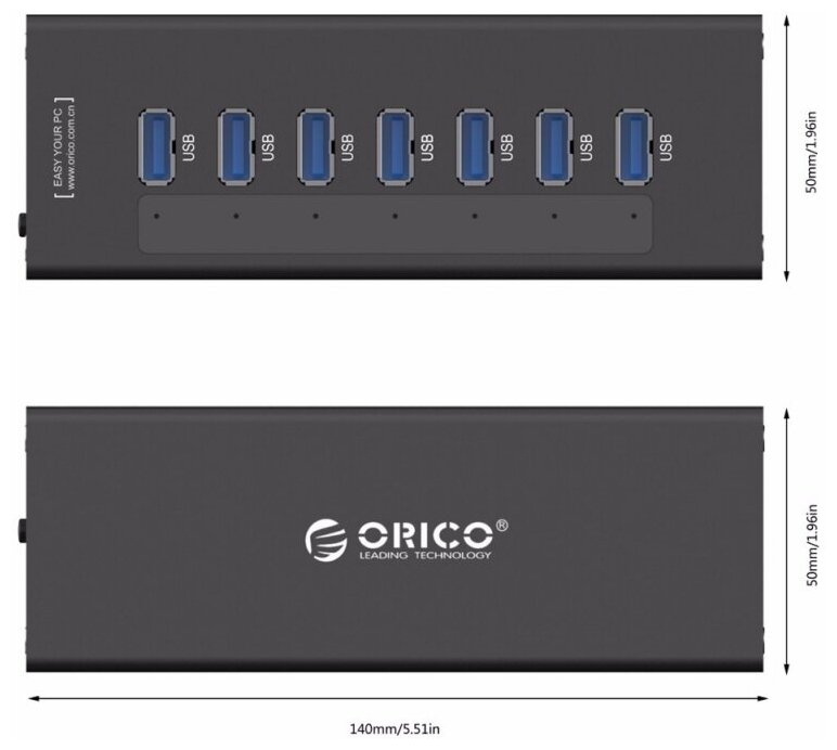 USB-концентратор ORICO A3H7, разъемов: 7, черный