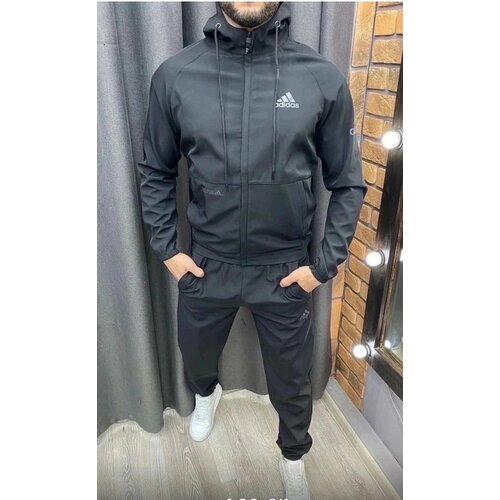 Костюм adidas, олимпийка и брюки, размер 52, черный