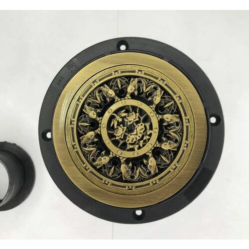 Трап душевой решетка круг с регулировкой по высоте 100*100мм проходной затвор из нержавеющей стали и латуни прямой цвет бронзовый