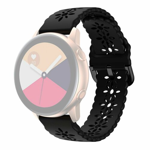 Силиконовый ажурный ремешок 20 мм для Samsung Galaxy Watch4 40мм/44мм/Watch4 Classic 42мм/Garmin Venu 2 Plus - черный