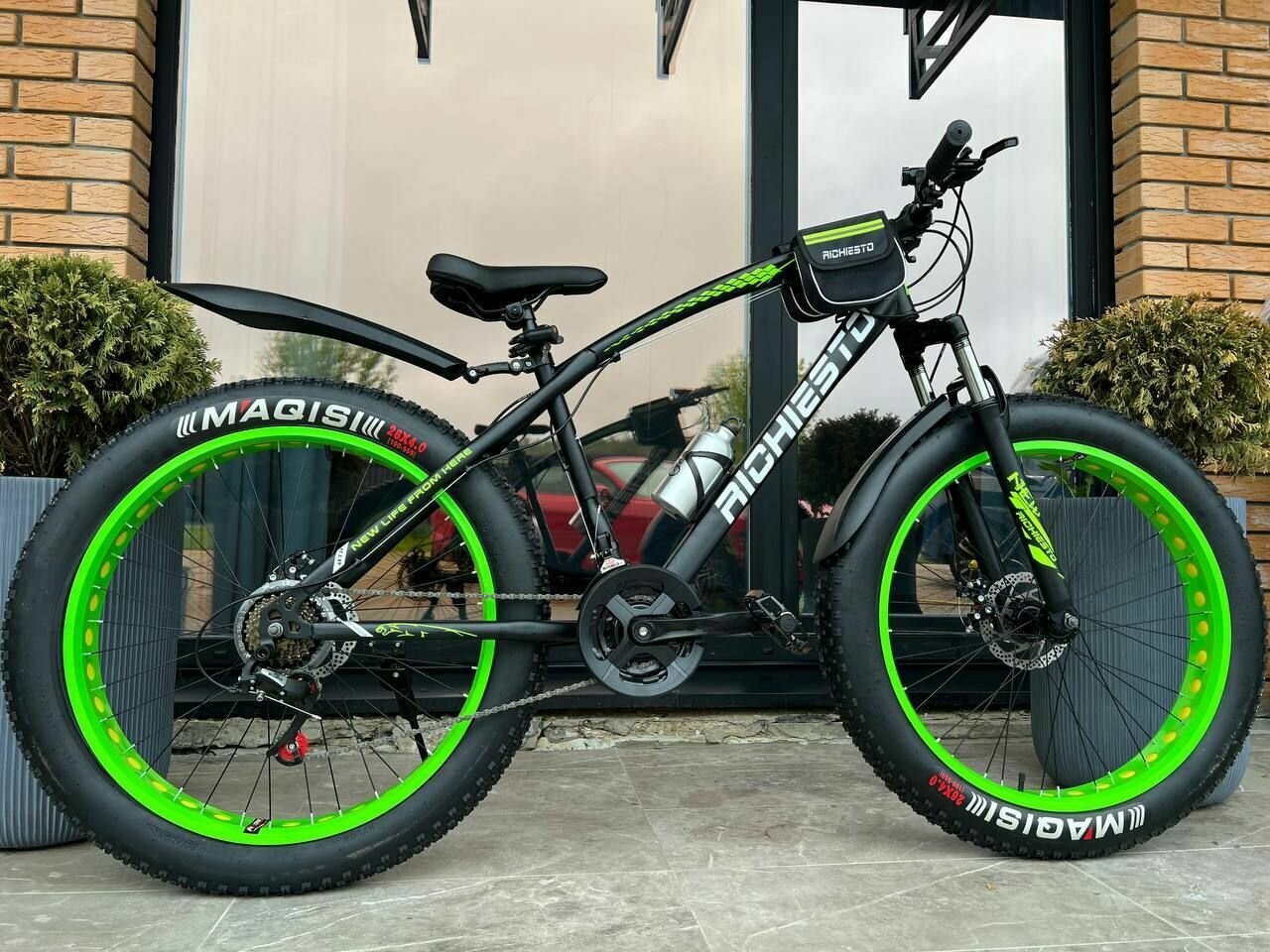 Велосипед фэтбайк Fatbike Richiesto 26" Вездеход На широких колесах Взрослый Подростковый, черно-зелёный модель 2023 — купить в интернет-магазине по низкой цене на Яндекс Маркете