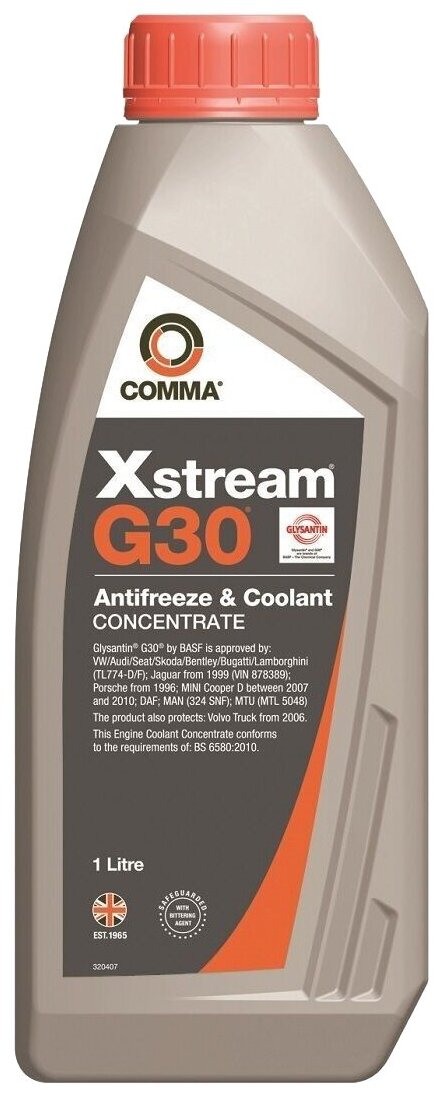 COMMA XSTREAM G30 AF CONC G12+ (1L)_антифриз!красн.,концентрат\VW,Audi,MAN 324,MB 325.5,BS-6580-2010 XSR1L