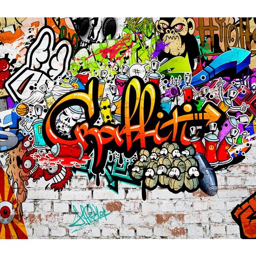 Моющиеся виниловые фотообои GrandPiK В стиле граффити. Graffiti на кирпичной стене, 300х260 см моющиеся виниловые фотообои grandpik в стиле граффити graffiti на кирпичной стене 300х260 см