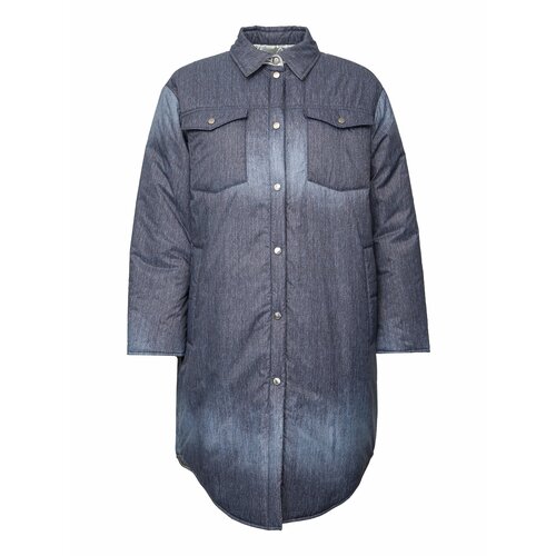Куртка  BOSS, демисезон/зима, удлиненная, силуэт прямой, без капюшона, карманы, размер 42, голубой