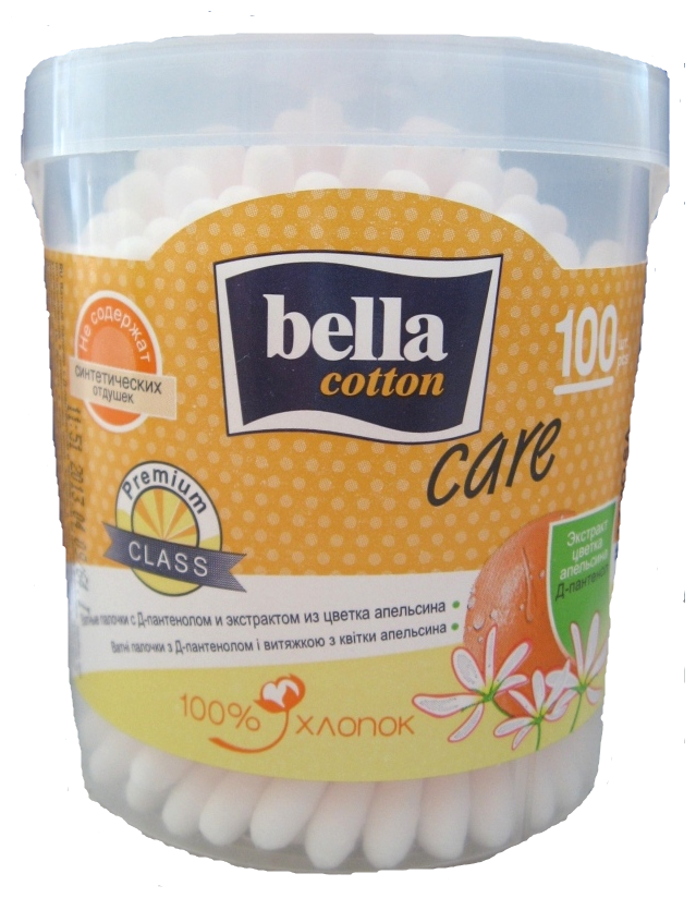 Ватные палочки Bella Cotton Care с Д-пантенолом и экстрактом из цветка апельсина, банка, 100 шт/уп.