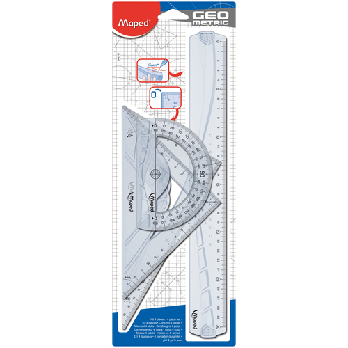 линейка maped geometric 242120 длина 20см Maped Набор чертежный Geometric maxi 4 предмета (242767), прозрачный