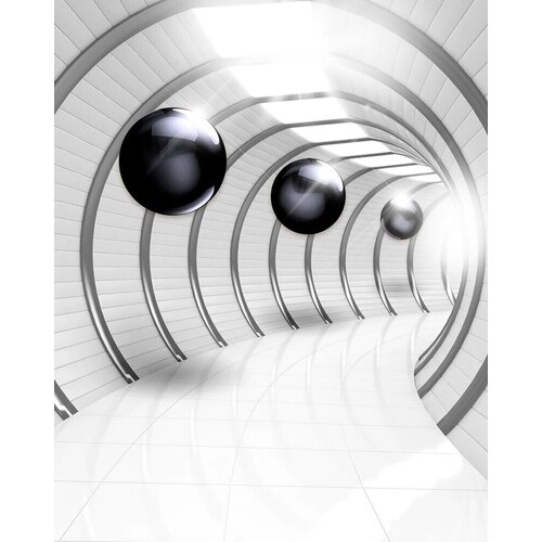 Моющиеся виниловые фотообои GrandPiK Тоннель с металлическими кольцами и сферами 3D, 200х250 см