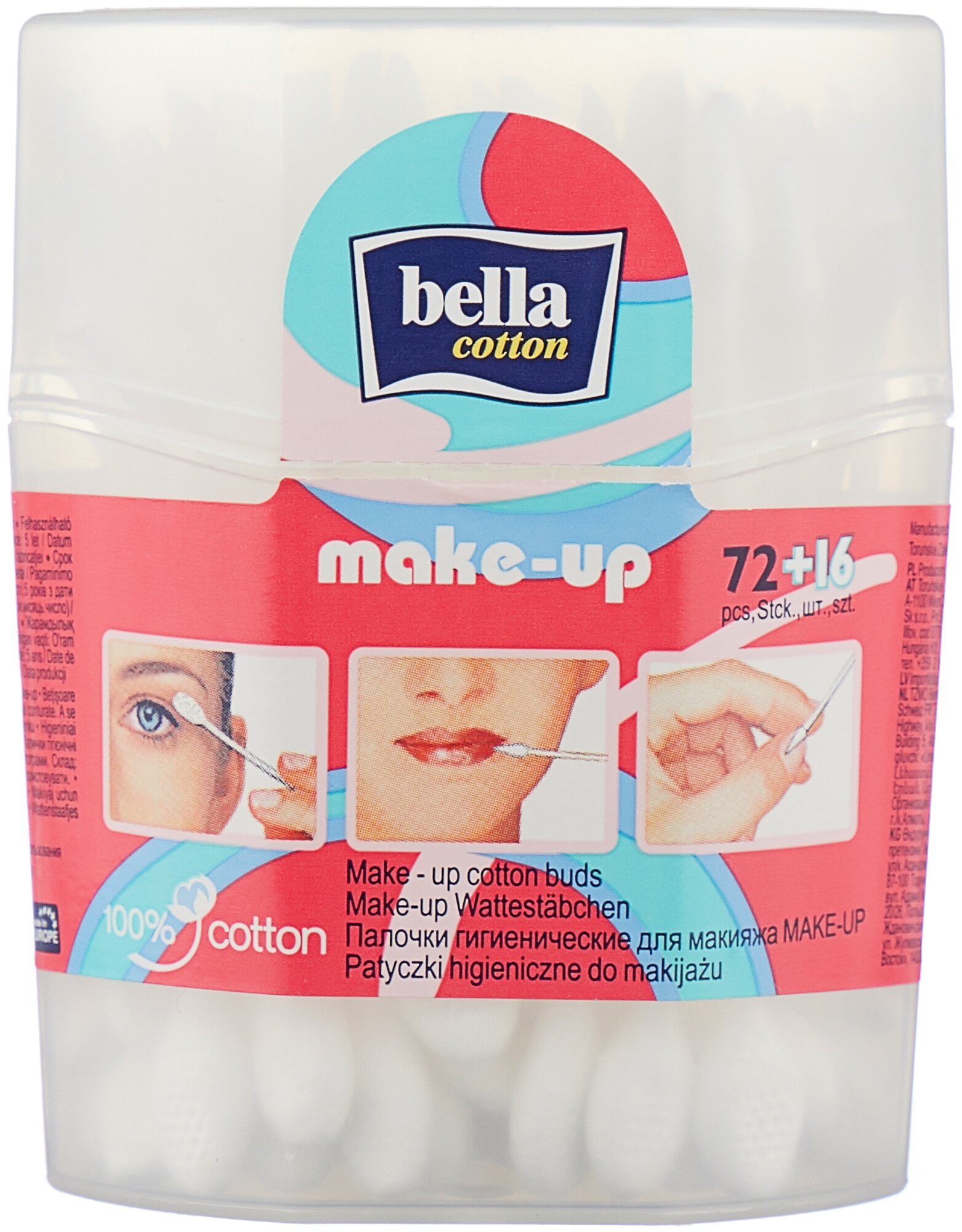 Ватные палочки Bella Cotton для макияжа Make-up, 72+16 шт/уп.