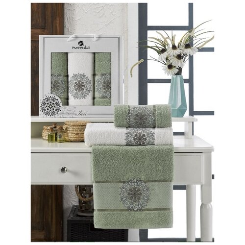 фото Oran merzuka полотенце inci цвет: зелёный (50х90 см - 2 шт,70х140 см) br41101