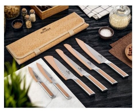 Набор кухонных ножей Walmer Selection с чехлами в подарочной упаковке из натуральной пробки, 7 предметов - фотография № 13