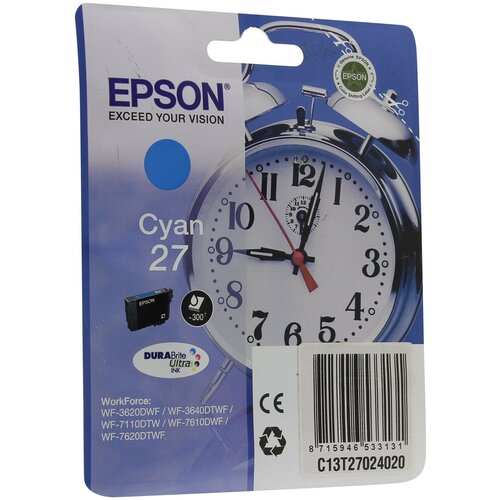 Картридж Epson T2702 Cyan, 300 стр, голубой картридж epson s050090 голубой