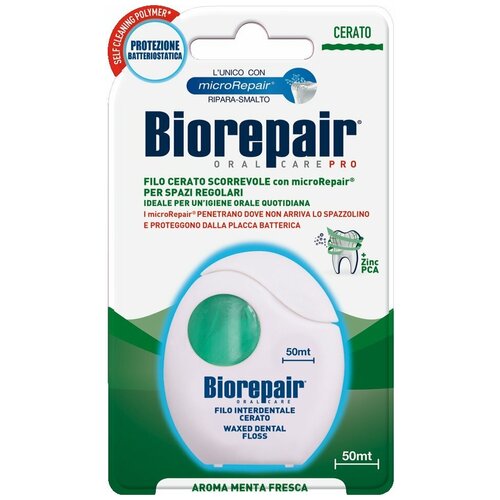 Biorepair Filo Cerato Scorrevole зубная нить с воском, 50 м, 20 г, мята зубная нить biorepair filo cerato scorrevole 50 м