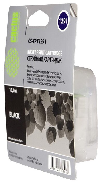 Картридж Cactus CS-EPT1291 T1291 черный, для EPSON Stylus Office B42/BX305/BX305F/BX320/BX525/BX625/SX420/SX425/SX525/SX620