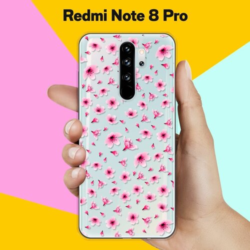 Силиконовый чехол Цветы розовые на Xiaomi Redmi Note 8 Pro