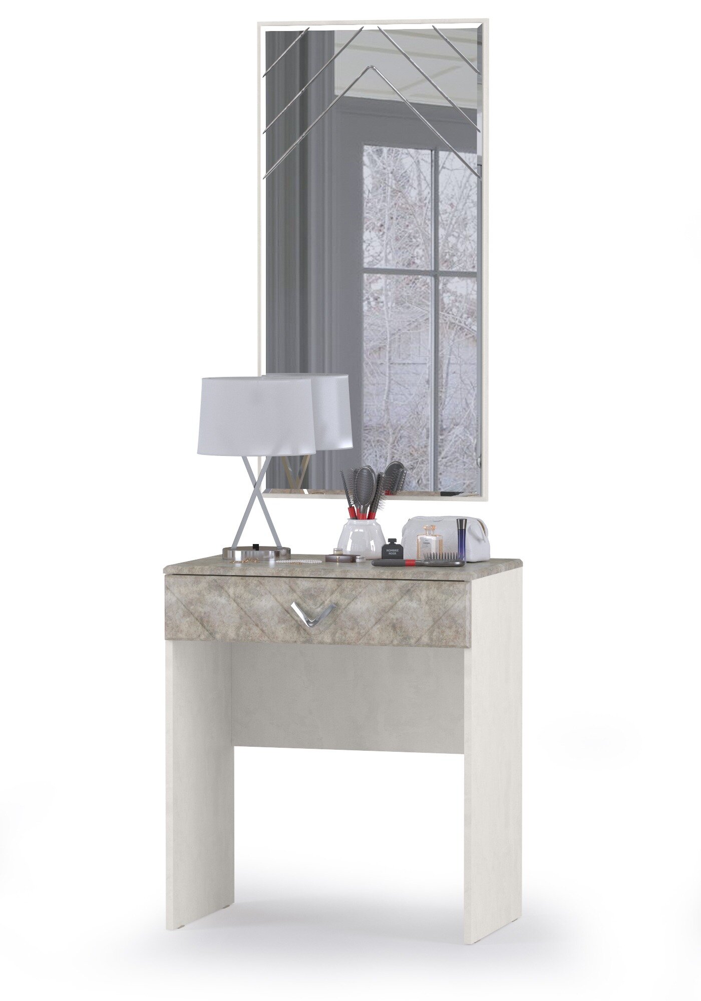 Столик туалетный-косметический с зеркалом шёлковый камень/бетон чикаго беж - НЖ0607