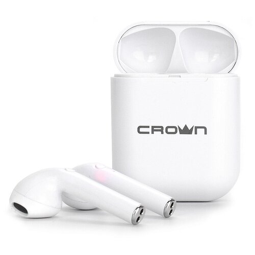 Гарнитура Crown CMTWS-5005 green Bluetooth 5.0, батарея в чехле 400мАч, батарея в наушниках 40мАч