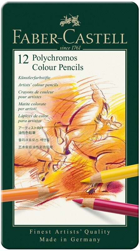 Карандаши цветные художественные Faber-Castell "Polychromos", 12цв, заточен, метал. коробка, 285919