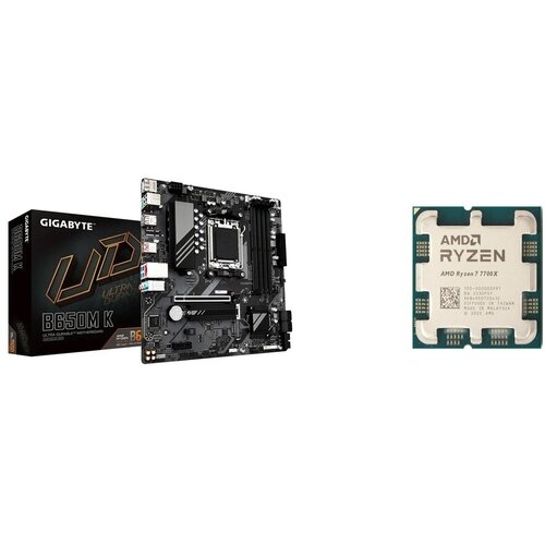 Комплект Материнская плата GIGABYTE B650M K Процессор AM5 RYZEN R7-7700X AM5 8 ядер 16 потоков 4649000₽