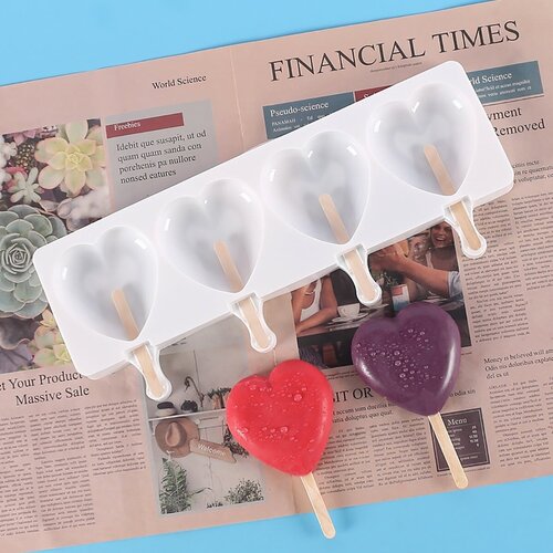 Форма для мороженого «Сердца», 39×15 см, 4 ячейки (9,2×8,4 см), цвет белый