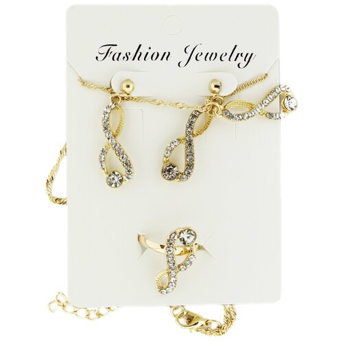 Комплект бижутерии WowMan Jewelry: серьги, колье, кольцо, бижутерный сплав, кристалл, золотой