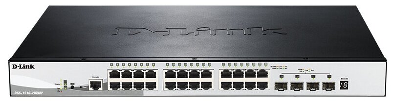 D-Link DGS-1510-28XMP A1A PROJ Управляемый стекируемый коммутатор SmartPro с 24 портами 10 100 1000Base-T с поддержкой РоЕ и 4 портами 10G Base-X SFP+