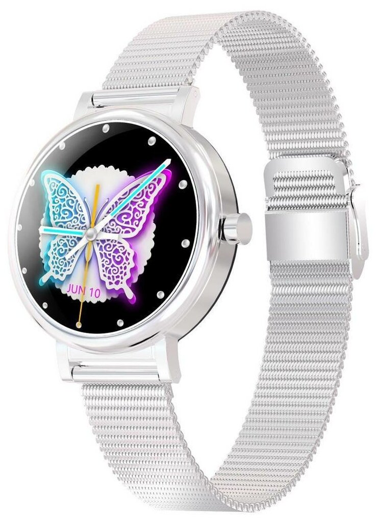Смарт часы фитнес браслет, умные часы женские наручные KingWear LW06, смарт часы женские с давлением, пульсометром, шагомером, счетчиком калорий, smart watch круглые серебряные водонепроницаемые