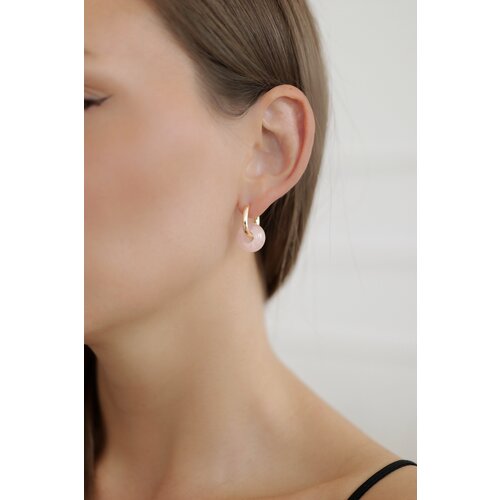 Серьги BLV Jewerly, бижутерный сплав, золочение, кварц, золотой, розовый