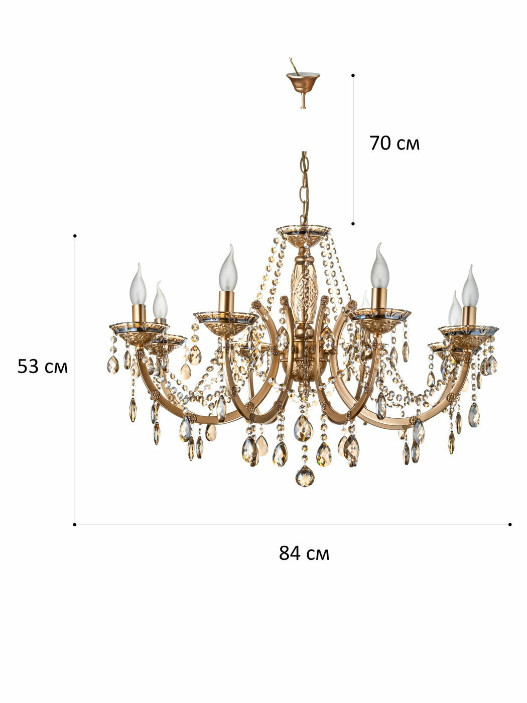 люстра подвесная LAMPLANDIA Helda 8х40Вт E14 металл золотая - фото №4